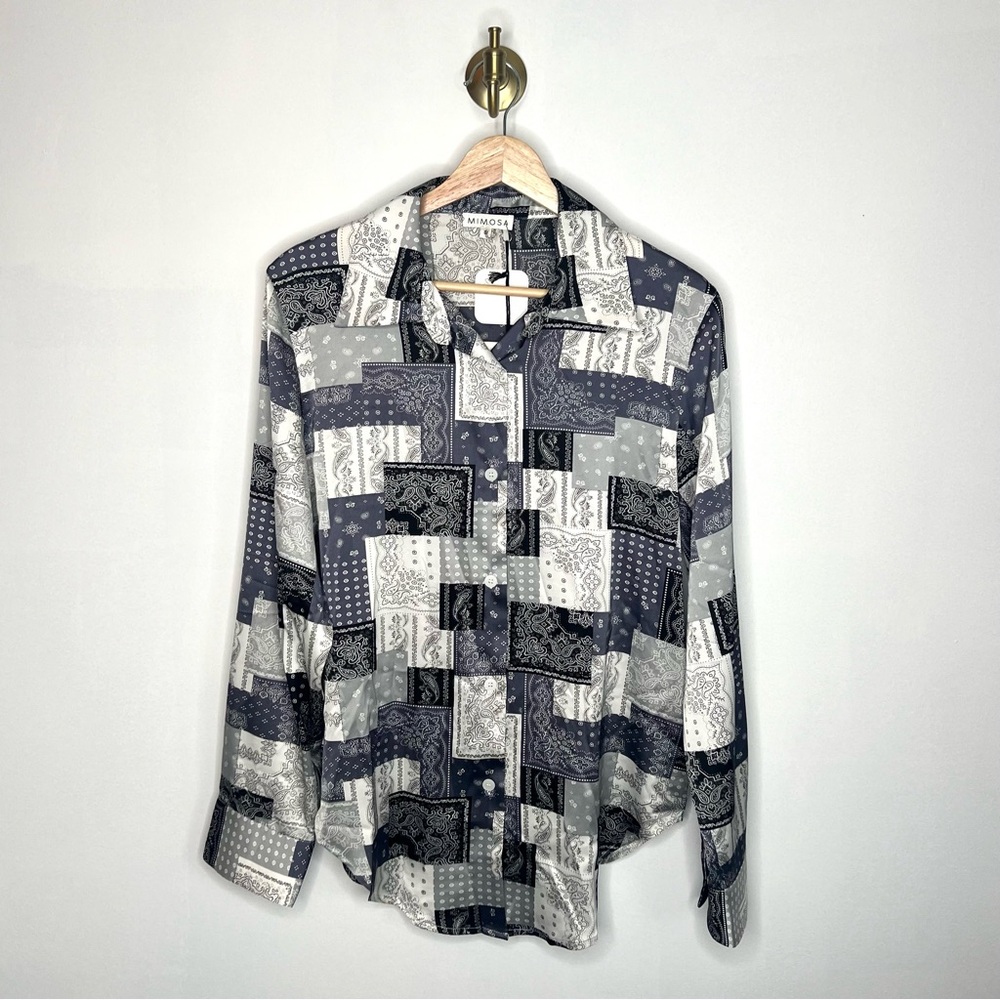 Austin Paisley Print Patchwork Button Down Blouse… - image 2